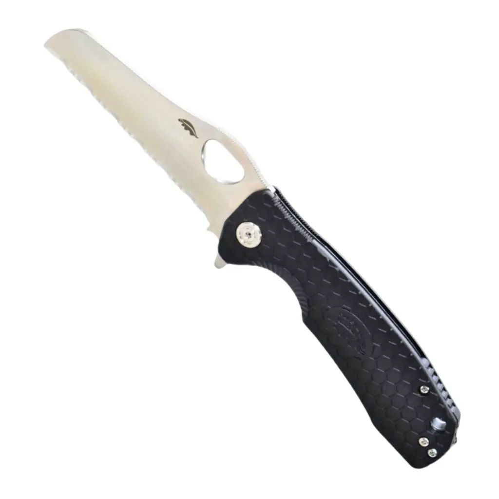 [2196] Serrated Rescue Knife, Honey Badger (Black)