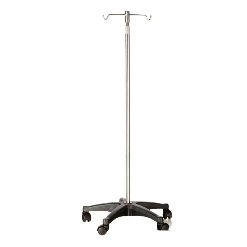 [1557] IV pole for infusion 4 wheels, stainless steel